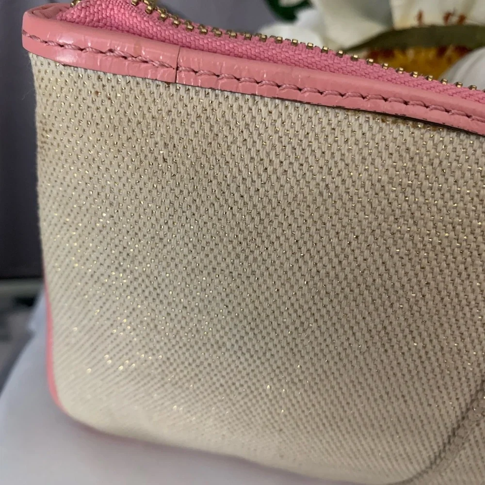 COACH Limited Edition Floral Canvas Wristlet Leather Trim and Bow Charm